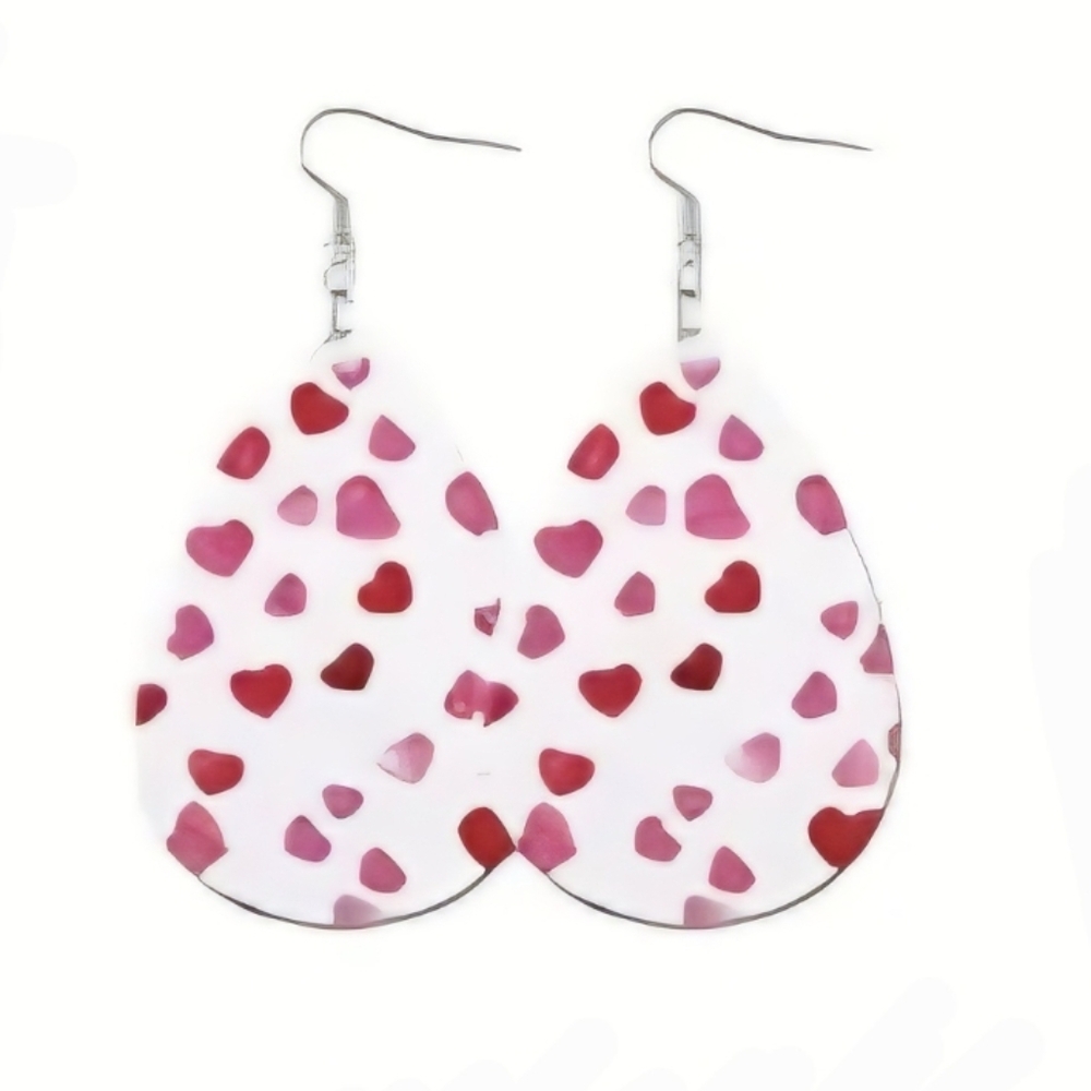 Red and Pink Heart Teardrop Earrings